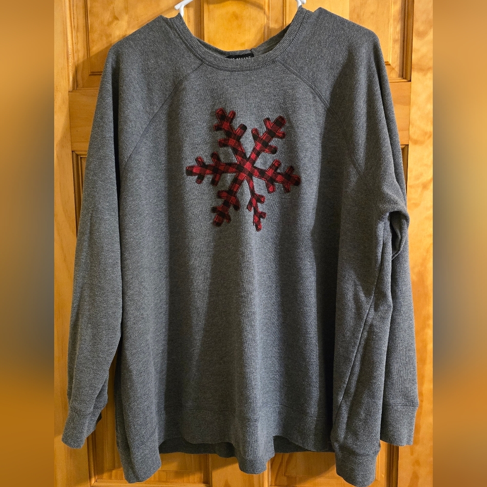 Gray Sweater with Red Snowflake Design